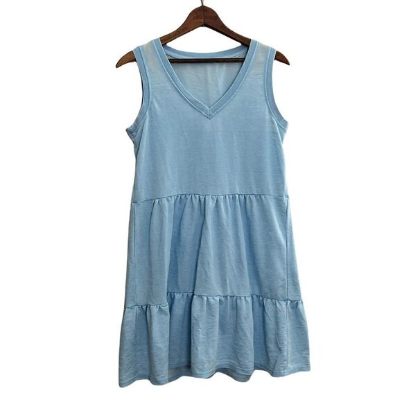Cotton Blend V Neck Mini Dress - Picture 1 of 6